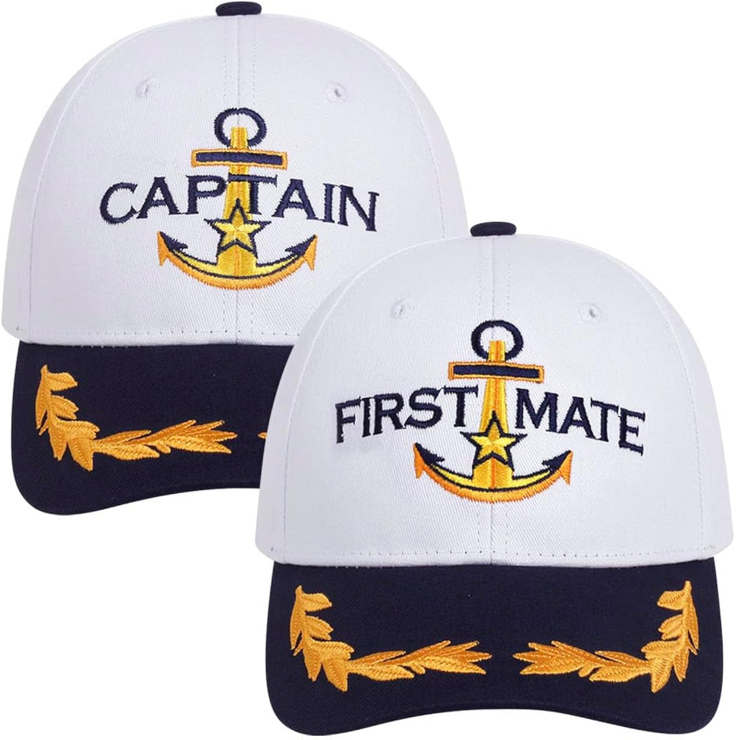 2 Pcs Captain Hat and First Mate Hat Set Matching Skipper Boating Baseball Caps Nautical Marine Sailor Embroidered Cap