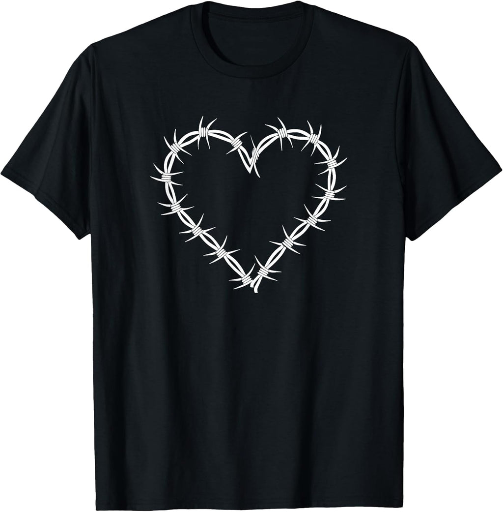 Barbed Wire Heart Grunge Punk Goth Gothic Egirl Aesthetic T-Shirt Small