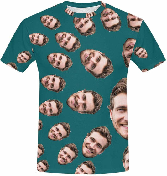 Custom Girlfriend Wife Face T-shirt Personalized Photo All Over Print Shirt for Men (Navy Black Grey Blue 9 Colors)