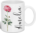 Custom Coffee Mug with Birth Flower & Name - 11oz Large Ceramic Personalized Coffee Cup for Women, Pretty Floral Tea Mugs Gift for Mom Wife Grandma Daughter Sister Coworker Best Friend Birthday