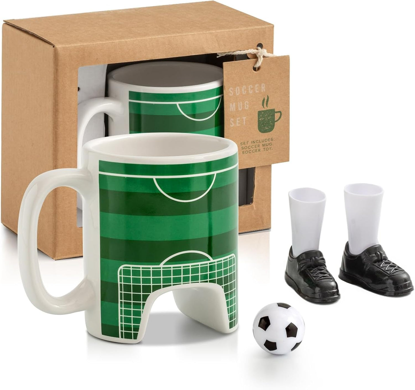 Unique Soccer Gifts for Boys Ages 8-12 - Interactive Goal Mug with Finger Shoes & Ball - Cool Football Coffee Cup Game for Men, Dad & Coaches - Creative Birthday & Sports Gift for Kids - 10oz