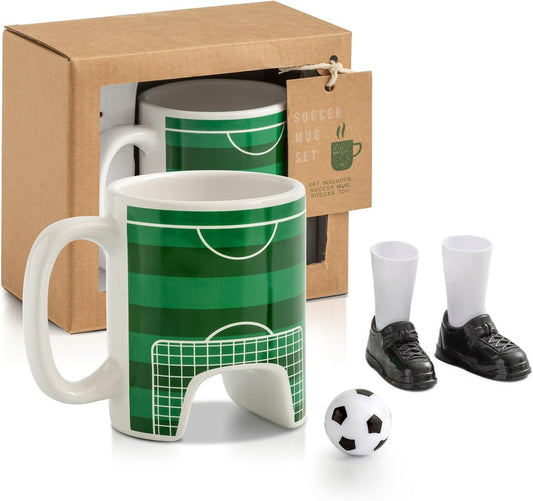 Unique Soccer Gifts for Boys Ages 8-12 - Interactive Goal Mug with Finger Shoes & Ball - Cool Football Coffee Cup Game for Men, Dad & Coaches - Creative Birthday & Sports Gift for Kids - 10oz