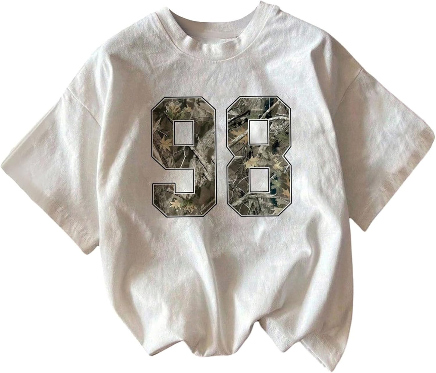 Women's Number Graphic Tees Camo Print Short Sleeve T Shirt Summer Tops Streetwear