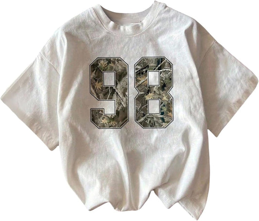 Women's Number Graphic Tees Camo Print Short Sleeve T Shirt Summer Tops Streetwear