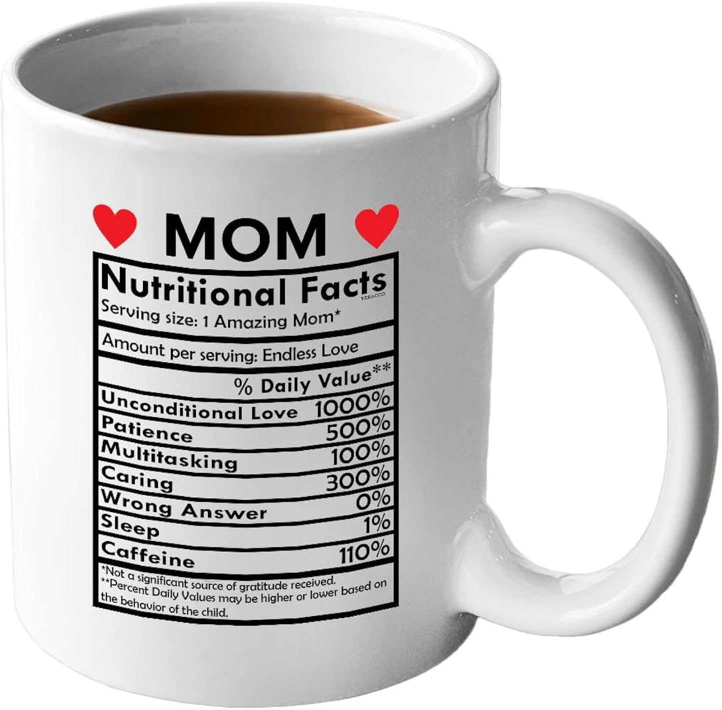 Veracco Mom Nutritional Facts Mug, Funny Mother’s Day and Birthday Gift for Mom, 11 oz Ceramic Coffee Cup, White