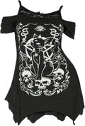 Women's Plus Size Gothic Cold Shoulder Graphic Tee Shirts Short Sleeve Y2k Tops Festival Rave Outfits Streetwear
