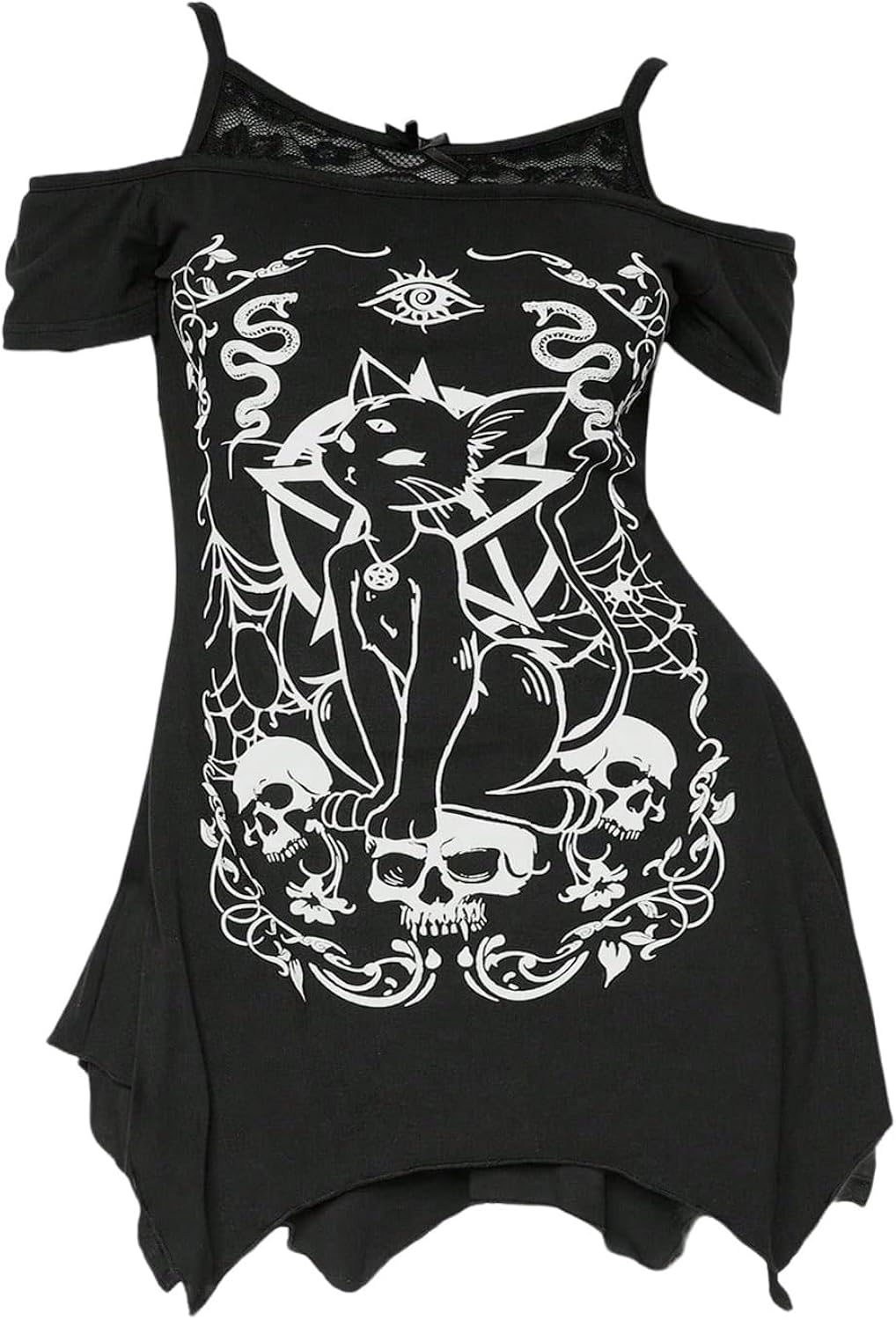 Women's Plus Size Gothic Cold Shoulder Graphic Tee Shirts Short Sleeve Y2k Tops Festival Rave Outfits Streetwear