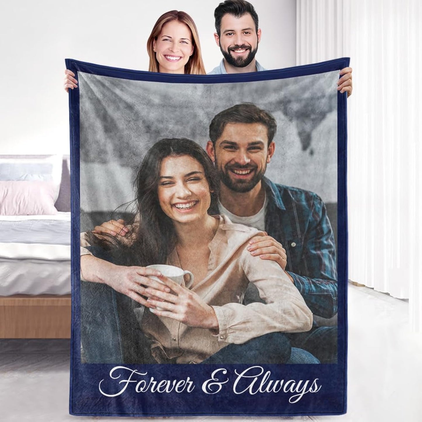 Ships Next Day, Custom Sherpa Fleece Blanket with Photos Text Soft Warm Custom Blanket Personalized Couples Gifts for Boyfriend Girlfriend Customized Picture Blanket Gifts for Christmas Valentines Day