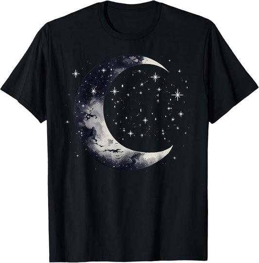Stars and Moon Night Sky Galaxy Aesthetic Graphic Lovers T-Shirt