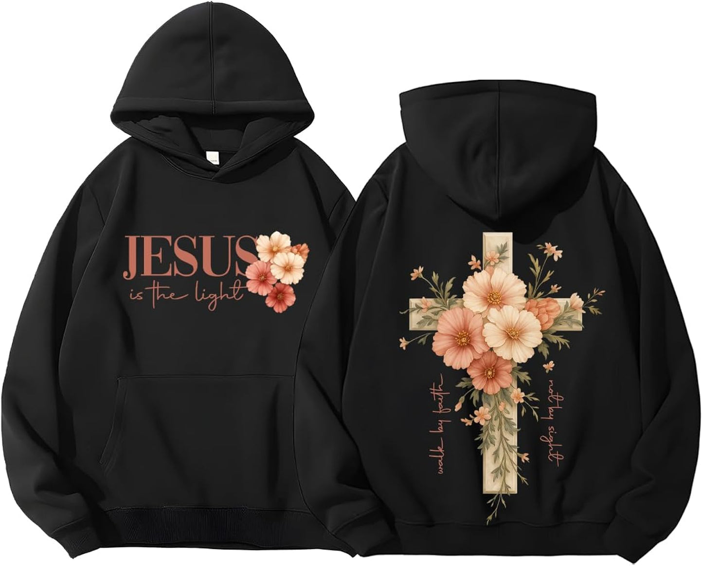Faith Cross Christian Hoodies For Women With Floral Cross, Womens Graphic Sweatshirt Long Sleeve Shirt