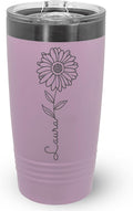 Personalized Travel Coffee Tumbler 20 oz, Insulated Mug with Lid, Stainless Steel Cup for Outdoor with custom name and Floral Design (Lavender)