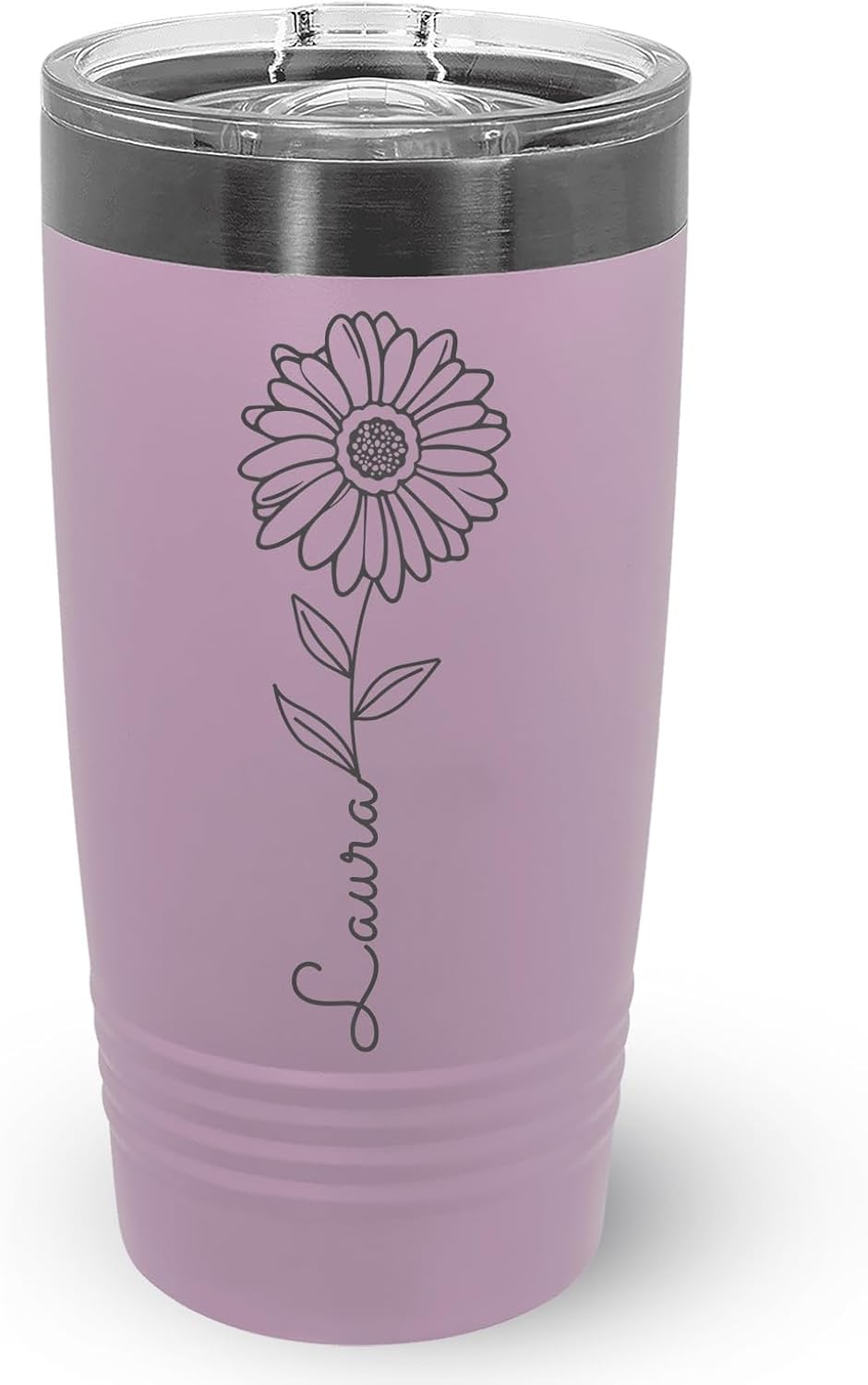 Personalized Travel Coffee Tumbler 20 oz, Insulated Mug with Lid, Stainless Steel Cup for Outdoor with custom name and Floral Design (Lavender)