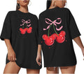 Cherry Bow Shirt for Women Graphic Oversized T Shirts Family Holiday Vacation Funny Cute Aesthetic Tee Summer Tops