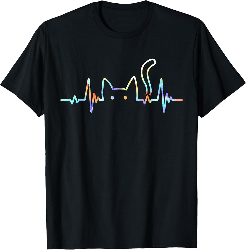 Heartbeat Cat Lover Animal Silhouette Cute Cat T-Shirt