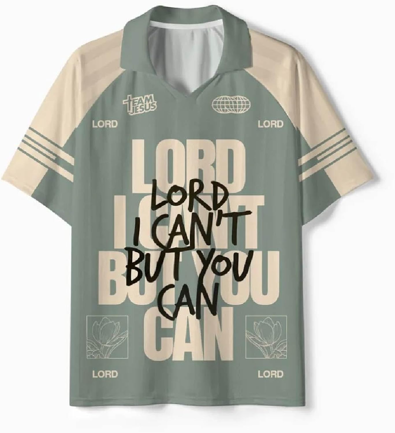 Christian Graphic Tees Oversized T-Shirt Novelty Women Men All-Over Print Collar Jersey Lord I Can't But You Can