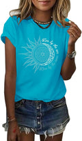 Womens Graphic Tees Summer Vintage Short Sleeve Cotton Moon and Sun Printed T Shirts Tops