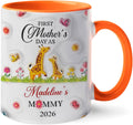 New Mommy Accent Coffee Mug, Personalized First Mother's Day Ceramic White Mug Gift For New Mother Mommy Mom, Custom Names Mommy & Son Daughter Coffee Cup Gift For Mothers Day 2026, Mommy Teacup 11Oz