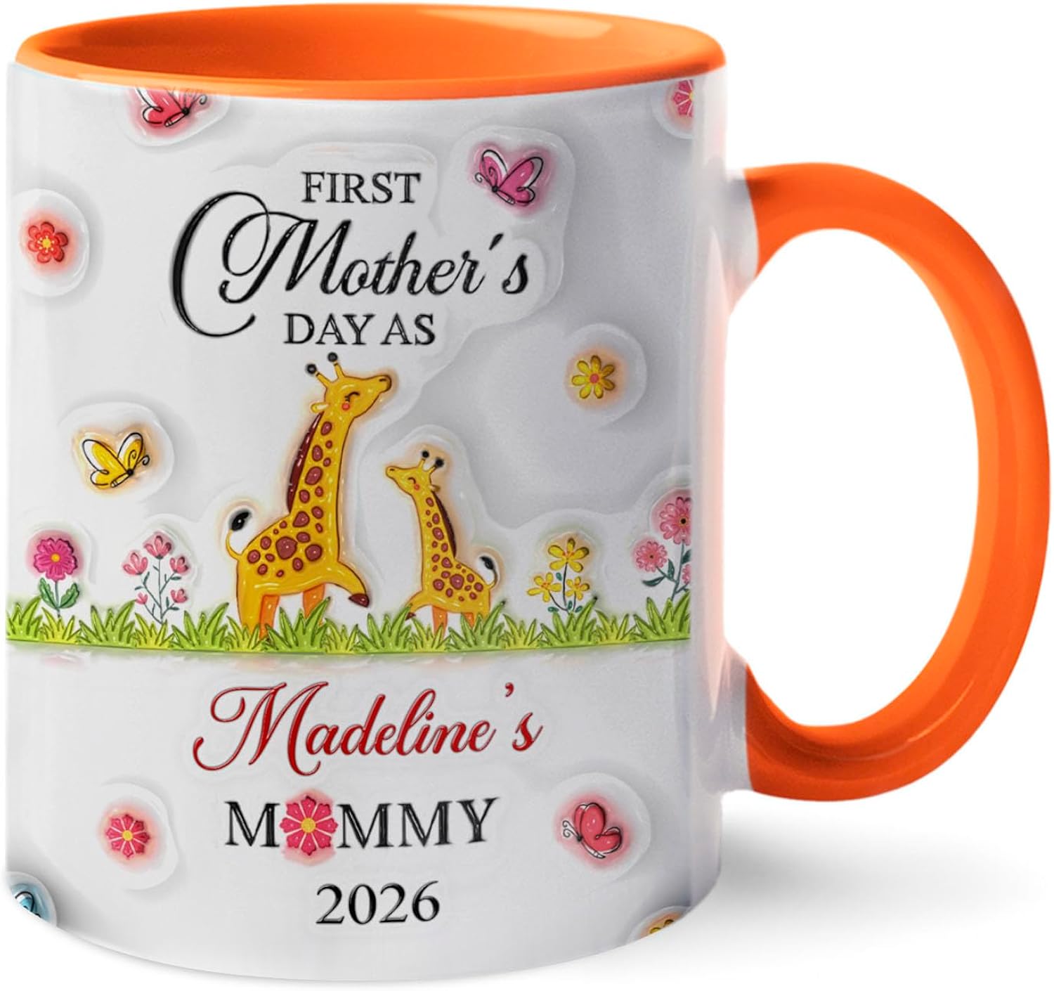 New Mommy Accent Coffee Mug, Personalized First Mother's Day Ceramic White Mug Gift For New Mother Mommy Mom, Custom Names Mommy & Son Daughter Coffee Cup Gift For Mothers Day 2026, Mommy Teacup 11Oz
