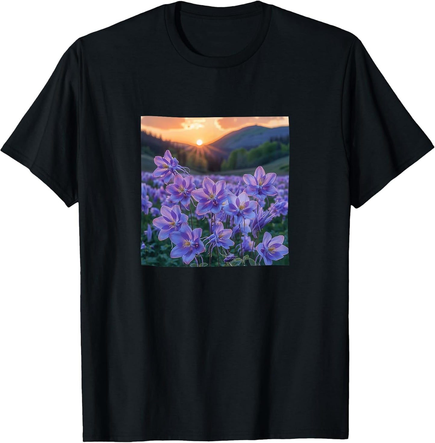 Columbine Flower Field Beautiful Sunset Merch