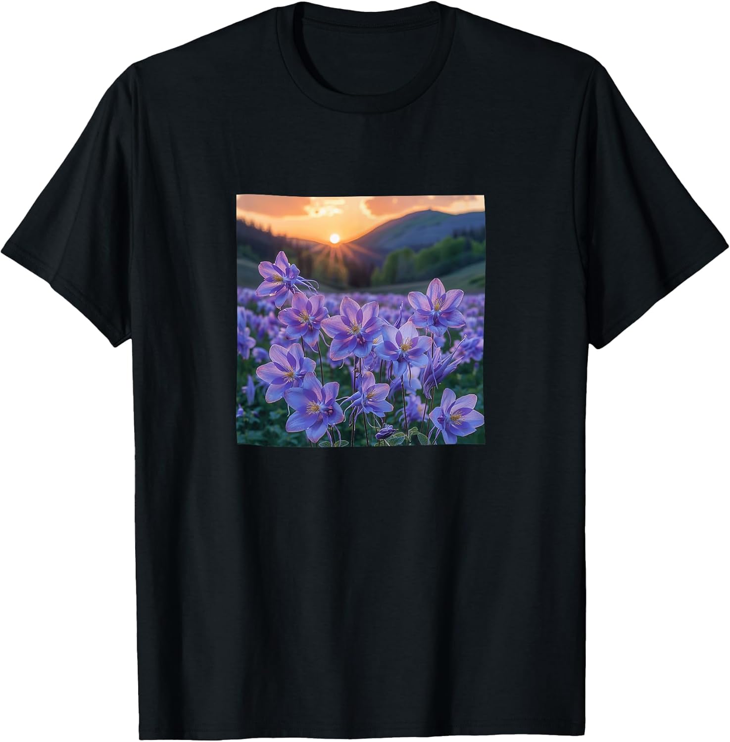 Columbine Flower Field Beautiful Sunset Merch