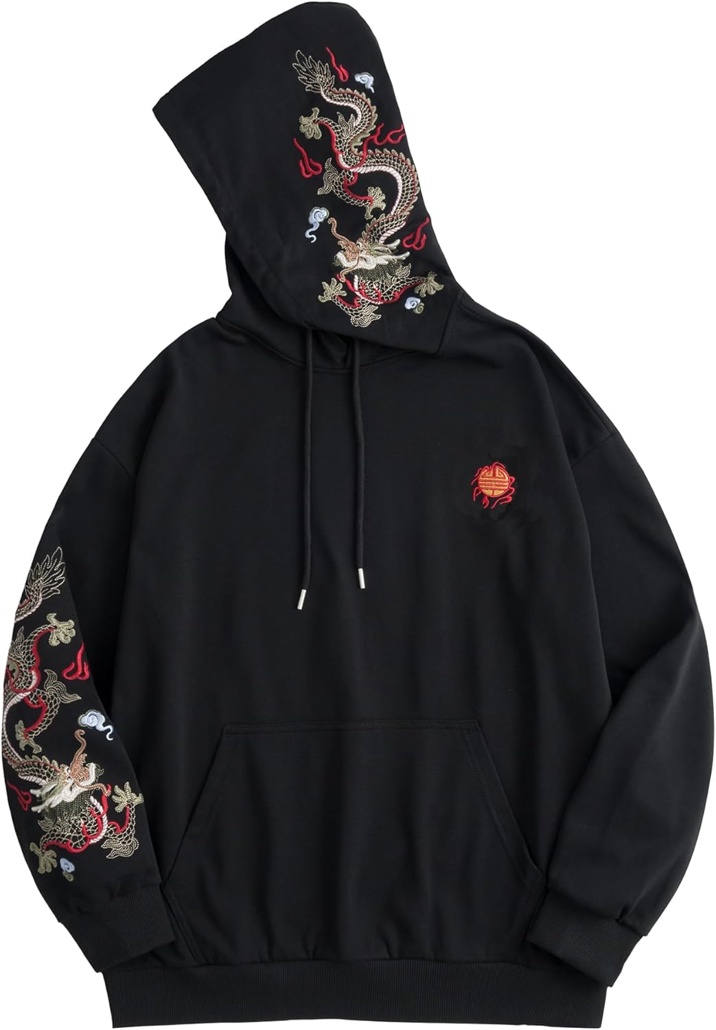 Streetwear Men's Dragon Embroidered Heavyweight Graphic Hoodies Japanese Techwear baggy Anime Hoodie