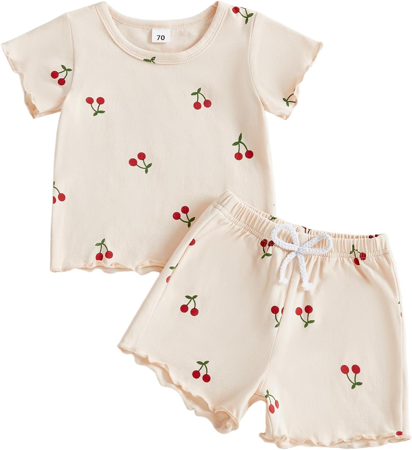 Toddler Baby Girl Summer Outfits Short Sleeve Crewneck Cherry Print T Shirt Tops Shorts Set Cute Infant Clothes