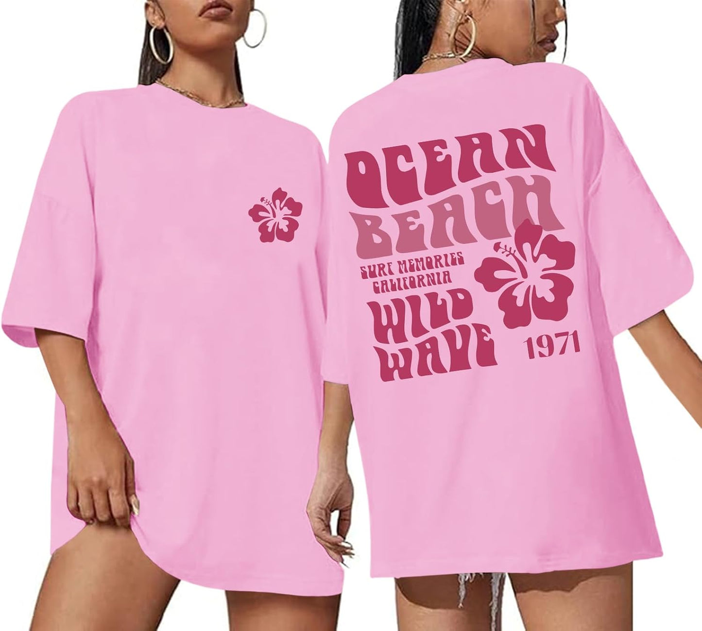 Hawaiian Shirts for Women Teen Girls Oversized Aesthetic Preppy Hibiscus Graphic Tees Beach Vacation Tshirts Tops