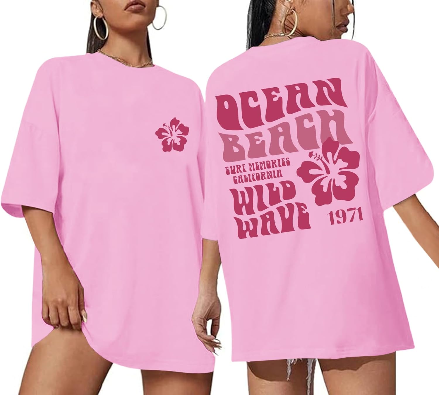 Hawaiian Shirts for Women Teen Girls Oversized Aesthetic Preppy Hibiscus Graphic Tees Beach Vacation Tshirts Tops