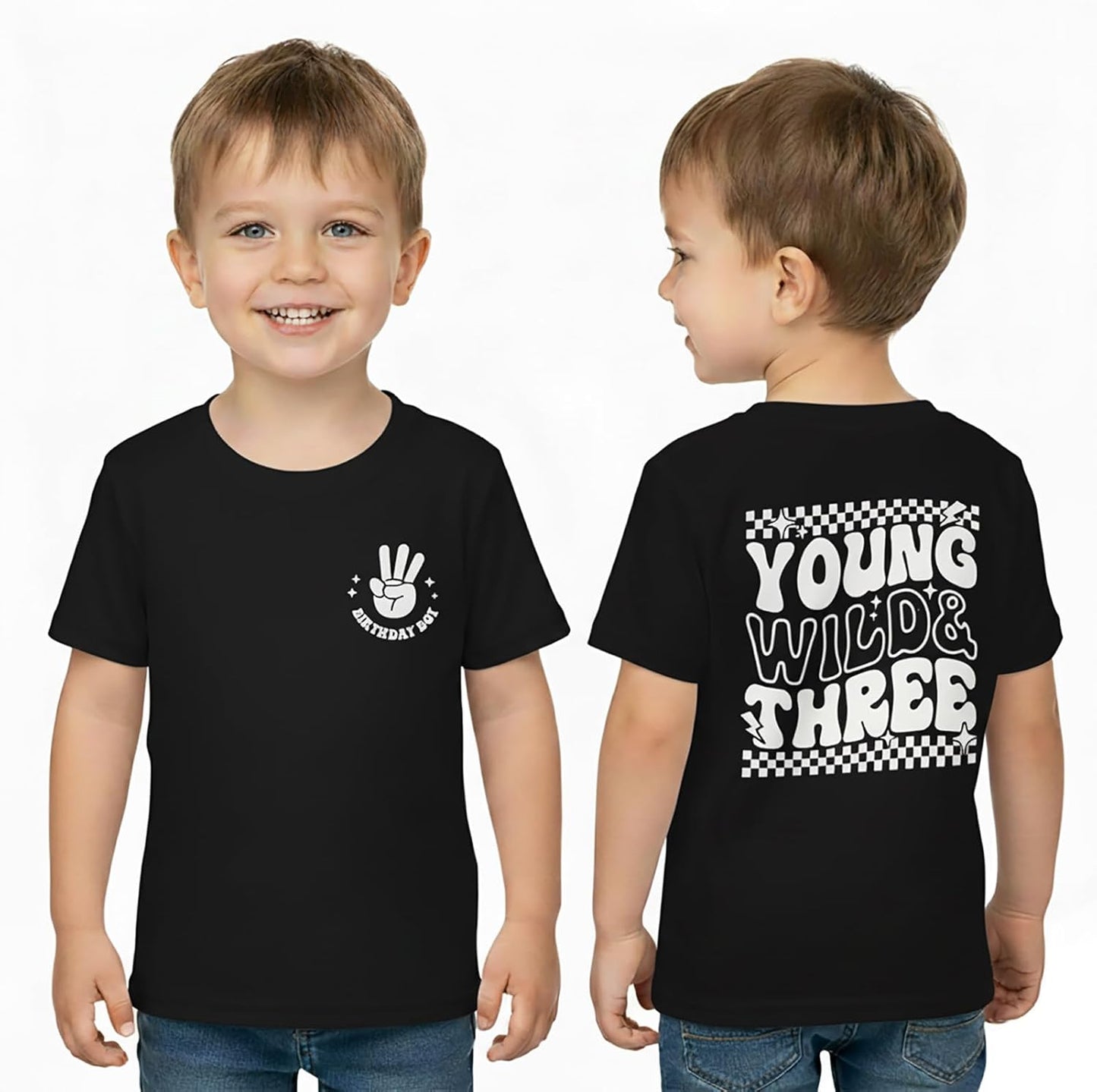 Toddler Boy 3rd Birthday Shirt, 3 Year Old Short Sleeve 2-Sided Print Cotton T-Shirt 3T