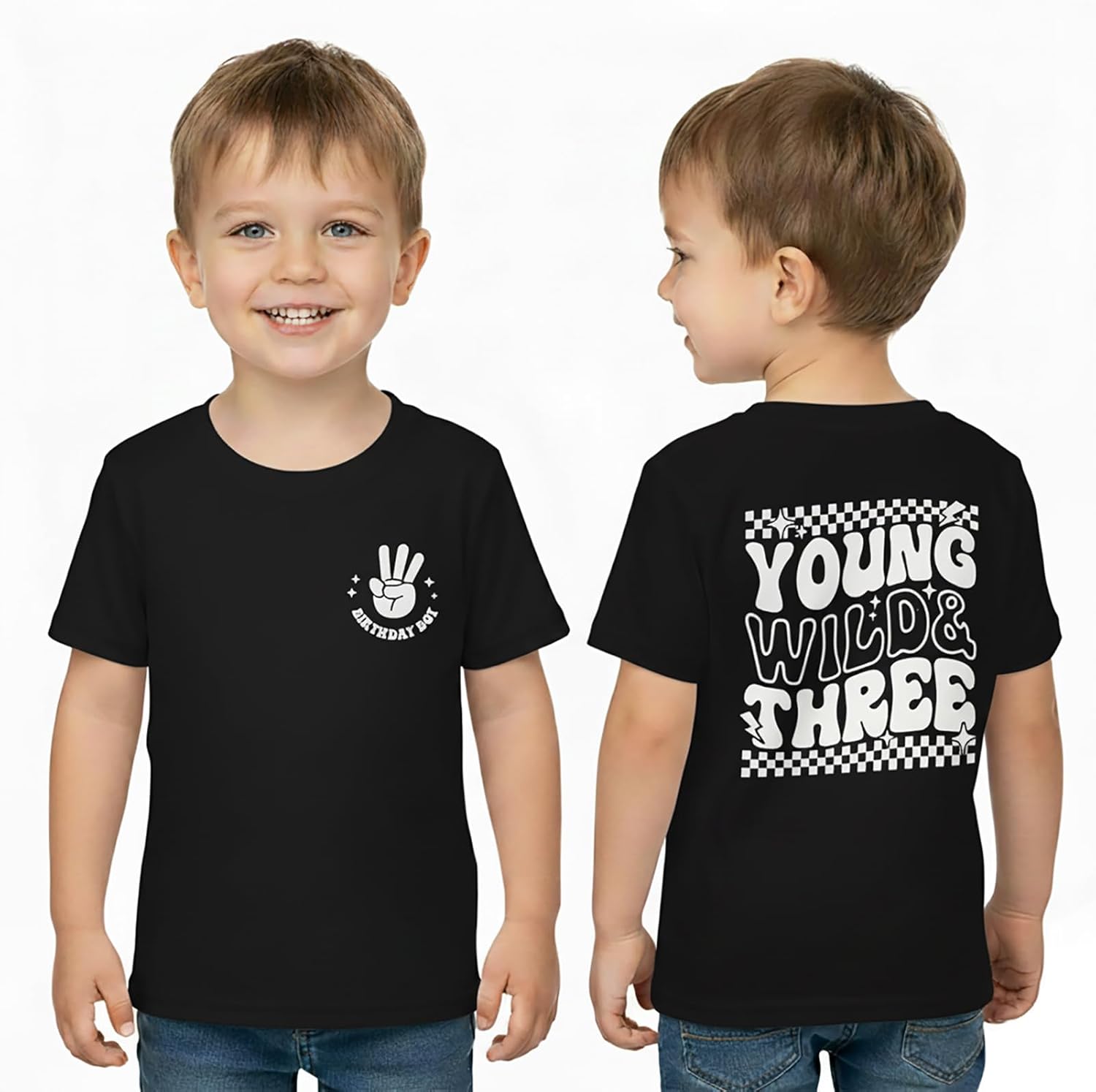 Toddler Boy 3rd Birthday Shirt, 3 Year Old Short Sleeve 2-Sided Print Cotton T-Shirt 3T