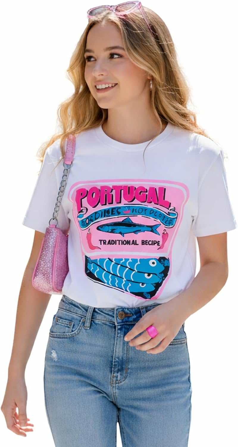 Cute Vintage Graphic Tees Womens Oversized Y2k Cotton T Shirt Casual Summer Beach Top