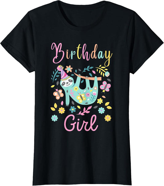 Sloth Floral Birthday Lover Animal Party Tees