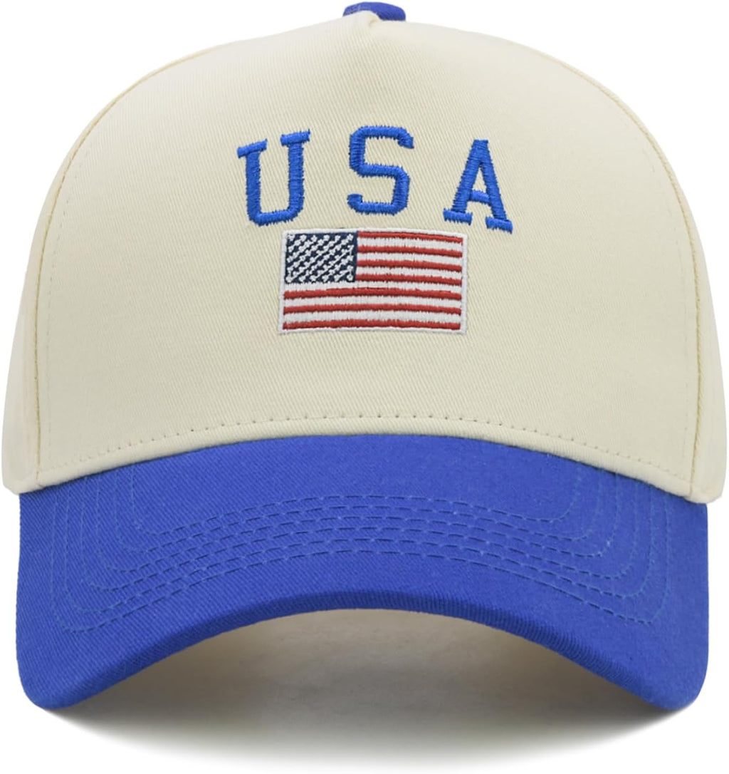 USA Hat for Men & Women, Embroidered American Flag Baseball Cap, Adjustable Vintage Two-Tone Design
