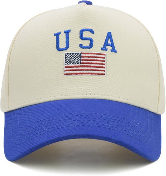 USA Hat for Men & Women, Embroidered American Flag Baseball Cap, Adjustable Vintage Two-Tone Design