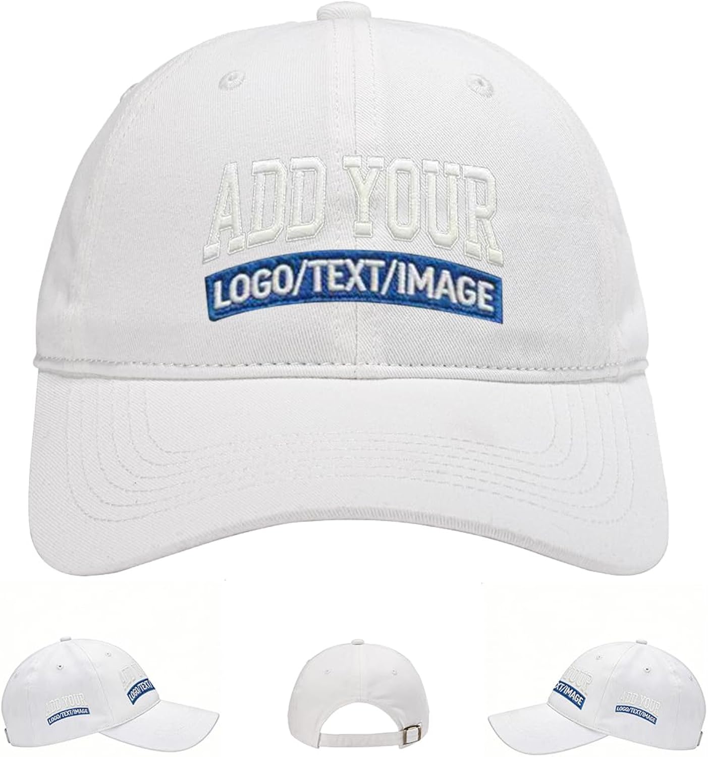 Custom Embroidered & Printed Hats for Men Women - Personalized Baseball Cap with Your Logo/Text, Vintage Dad Hat Style (White)