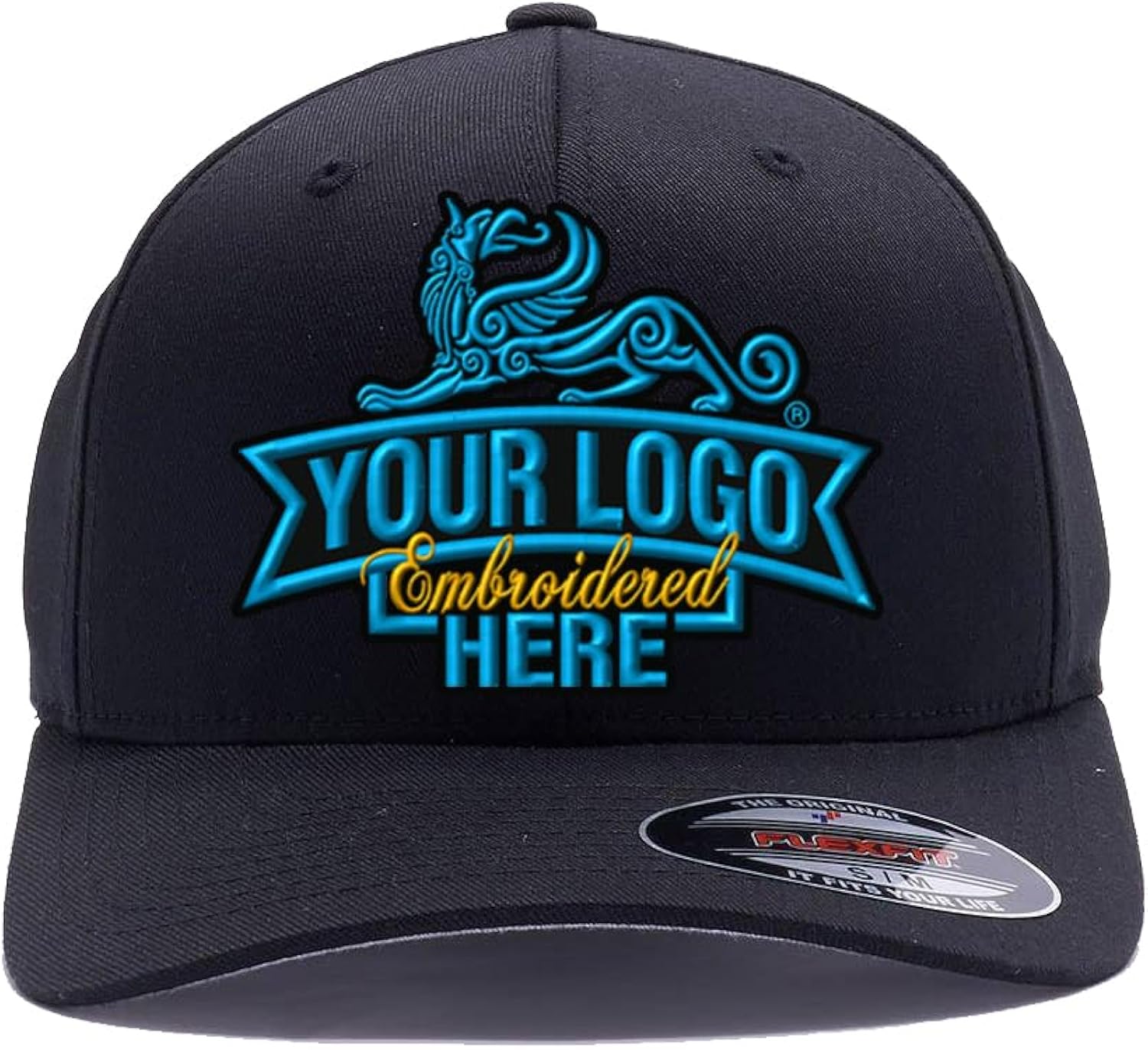 Custom Embroidered Flex Fitted Baseball hat. Flex Fitted Baseball 6277/6477 Baseball Cap. Place Your Own Logo or Design