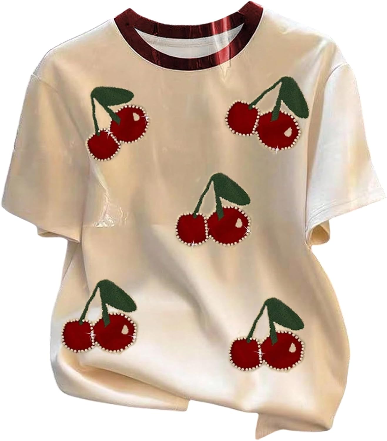 Women's Cherry Graphic Tees Short Sleeve Tshirts Crew Neck Summer Tops Aesthetic Clothes