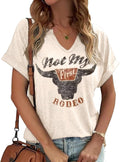 Summer Sexy V-Neck Vintage Western Rodeo Cowboy Steer Skull Shirt for Women Casual Boho Cowgirl Boots Graphic Tees