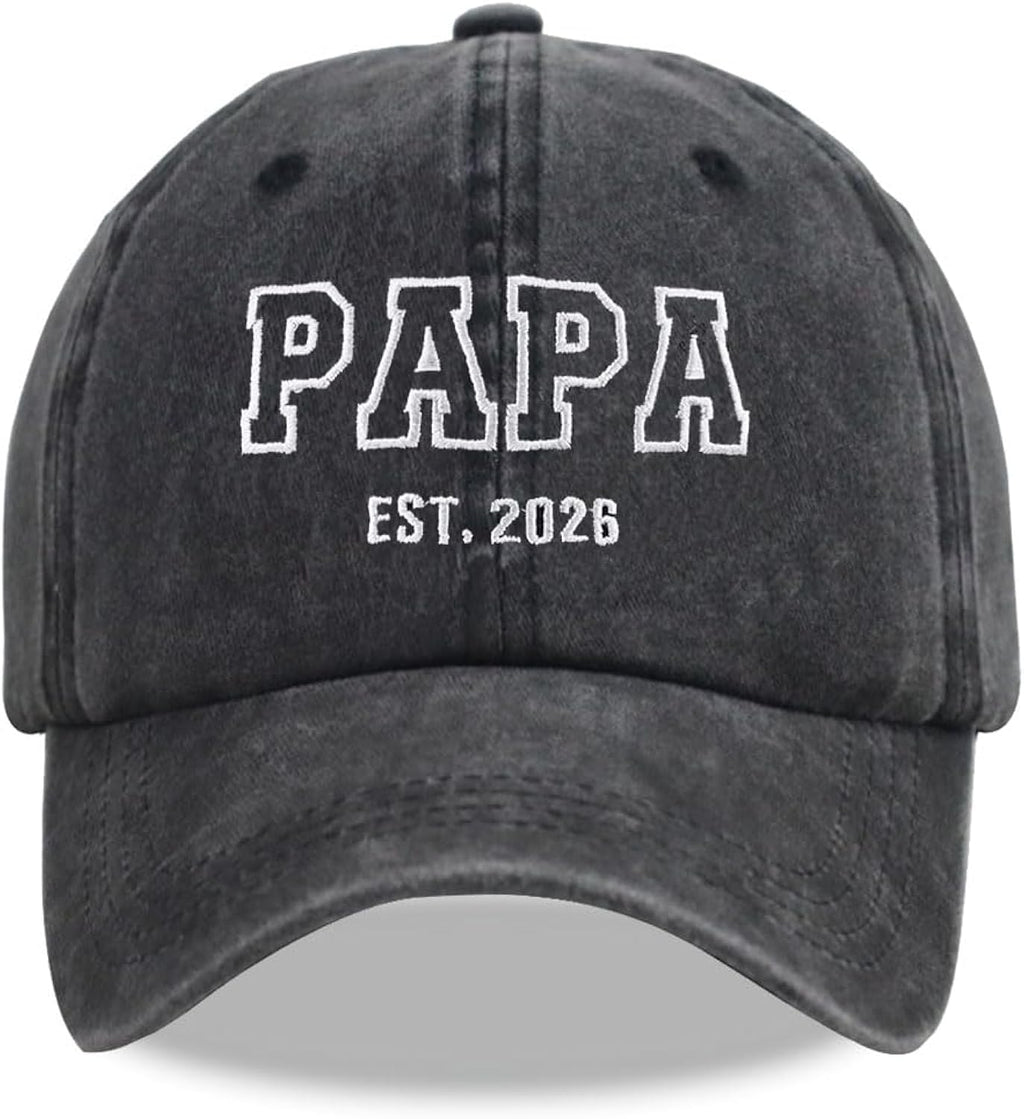 Papa est 2026 Hats for Men, Adjustable Embroidered Cotton Dad Baseball Cap