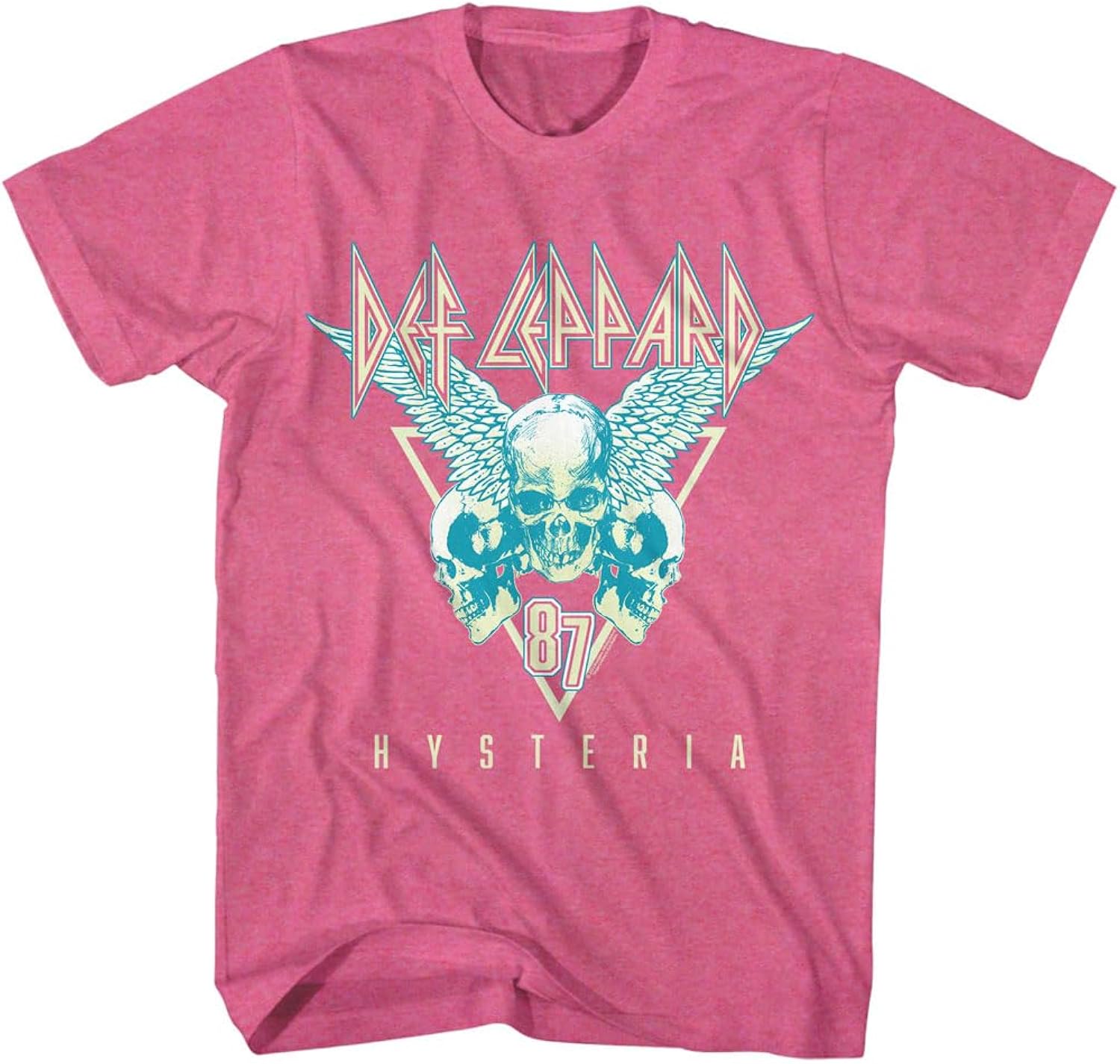 Def Leppard Hysteria '87 Three Skulls Adult Pink Heather Short Sleeve T Shirt 80s Rock Music Graphic Tees