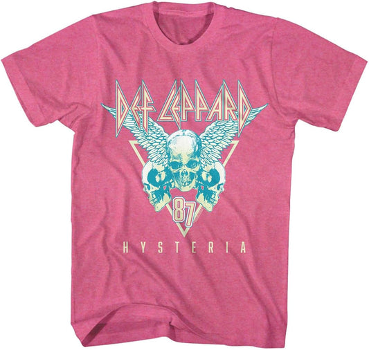 Def Leppard Hysteria '87 Three Skulls Adult Pink Heather Short Sleeve T Shirt 80s Rock Music Graphic Tees