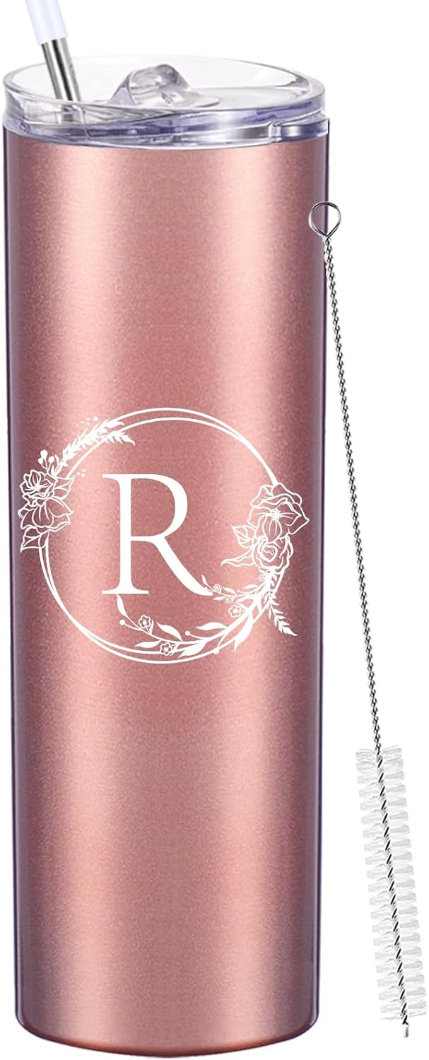 Personalized Tumbler Cup with Initials.Cup with Letter R 20oz Skinny Tumbler.Personalized Travel Monogram Letter Coffee Mug Gifts.Custom Initial Tumbler gifts for Women Birthday Christmas.
