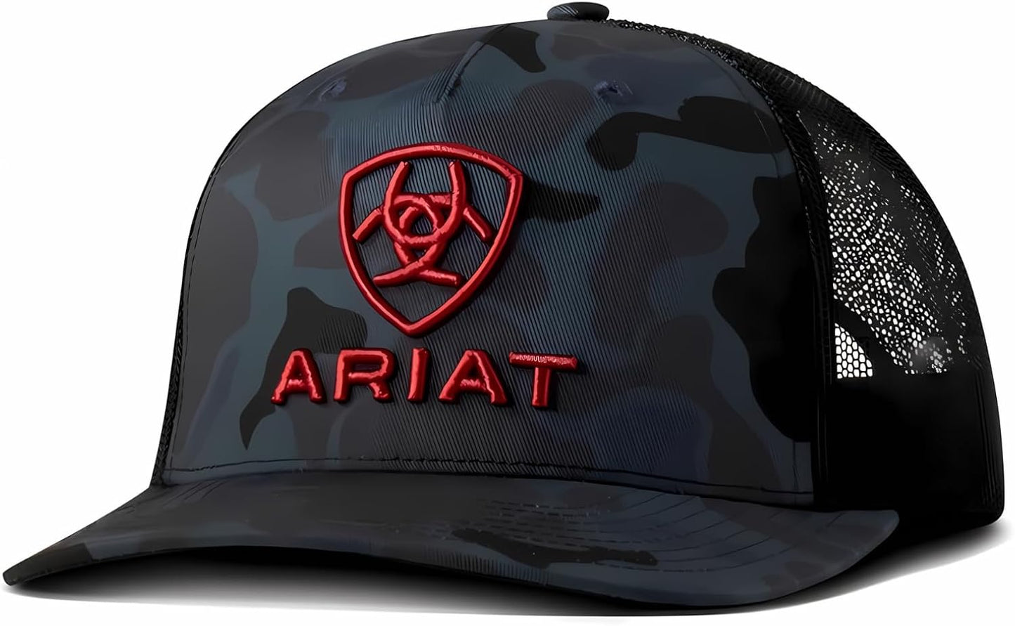 Men's Navy Camo Richardson 112 Trucker Cap with Red 3D Embroidered Logo