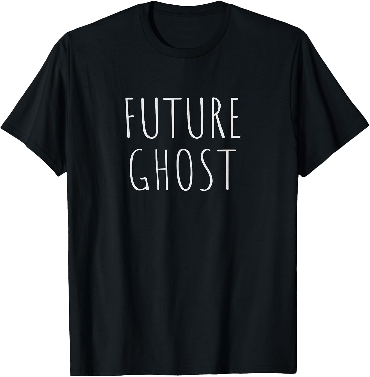 Future Ghost T-Shirt - Black, Unisex-Adults, Small, Short Sleeve, Crew Neck, Classic Fit, Halloween, Christmas