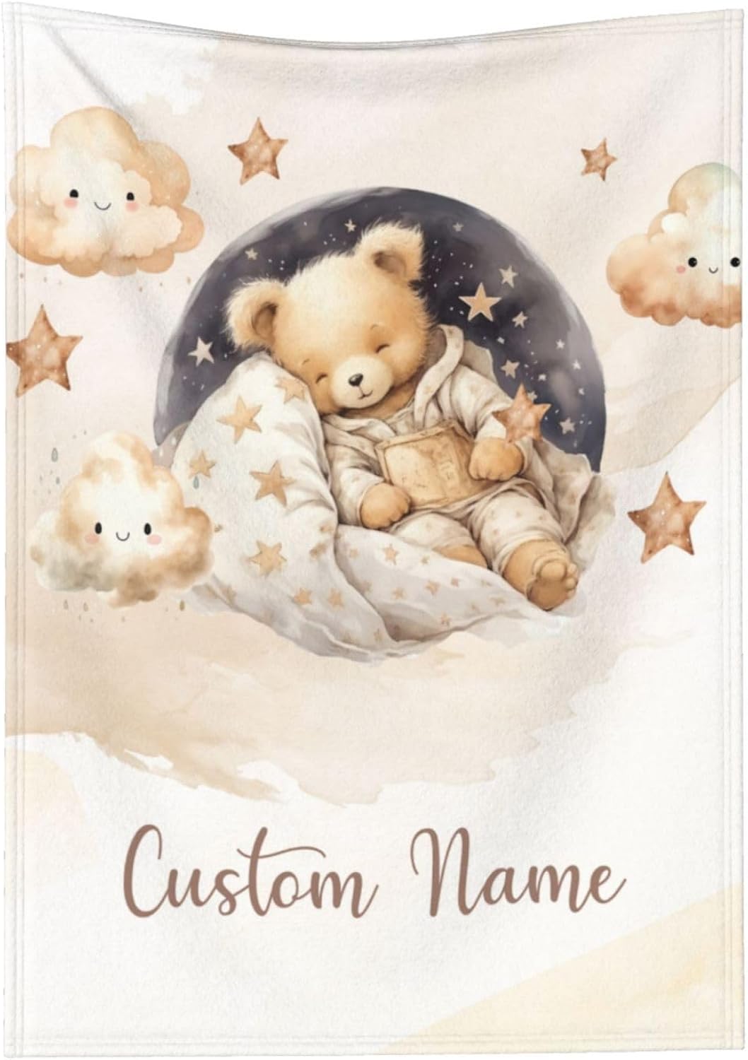 Personalized Baby Blanket for Boys Girls Bear Custom Baby Blanket with Name for Newborn Toddler Kids Unique Gifts for New Mom Baby Shower Birthday Christmas Soft Swaddle Receiving Blankets Nursery