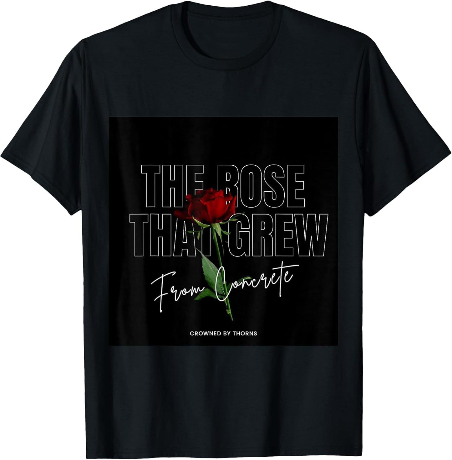 Rose From Concrete Women's Black T-Shirt, Small, Short Sleeve, Crew Neck, Classic Fit, Motivational, Lace Embellished