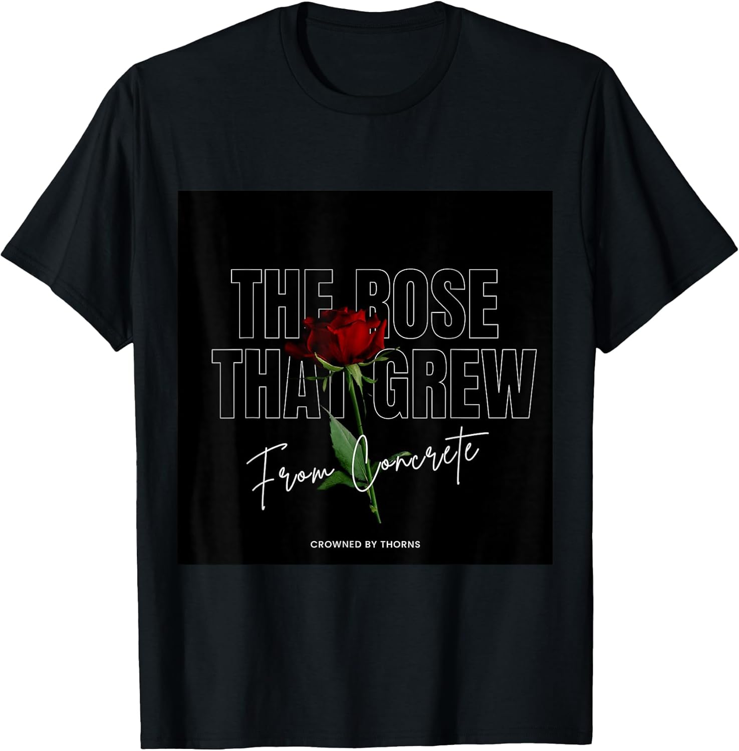 Rose From Concrete Women's Black T-Shirt, Small, Short Sleeve, Crew Neck, Classic Fit, Motivational, Lace Embellished