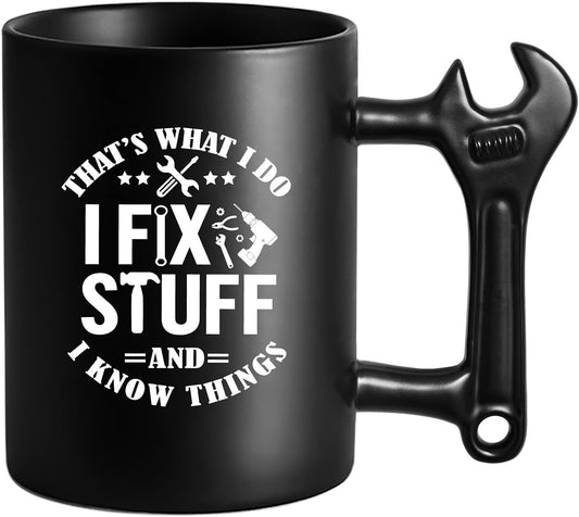 LOZACHE Funny Dad Coffee Mug with Wrench Handle – “That’s What I Do, I Fix Stuff” Mug for Men, Unique Father’s Day Birthday Gift for Dad Grandpa Husband Mechanic