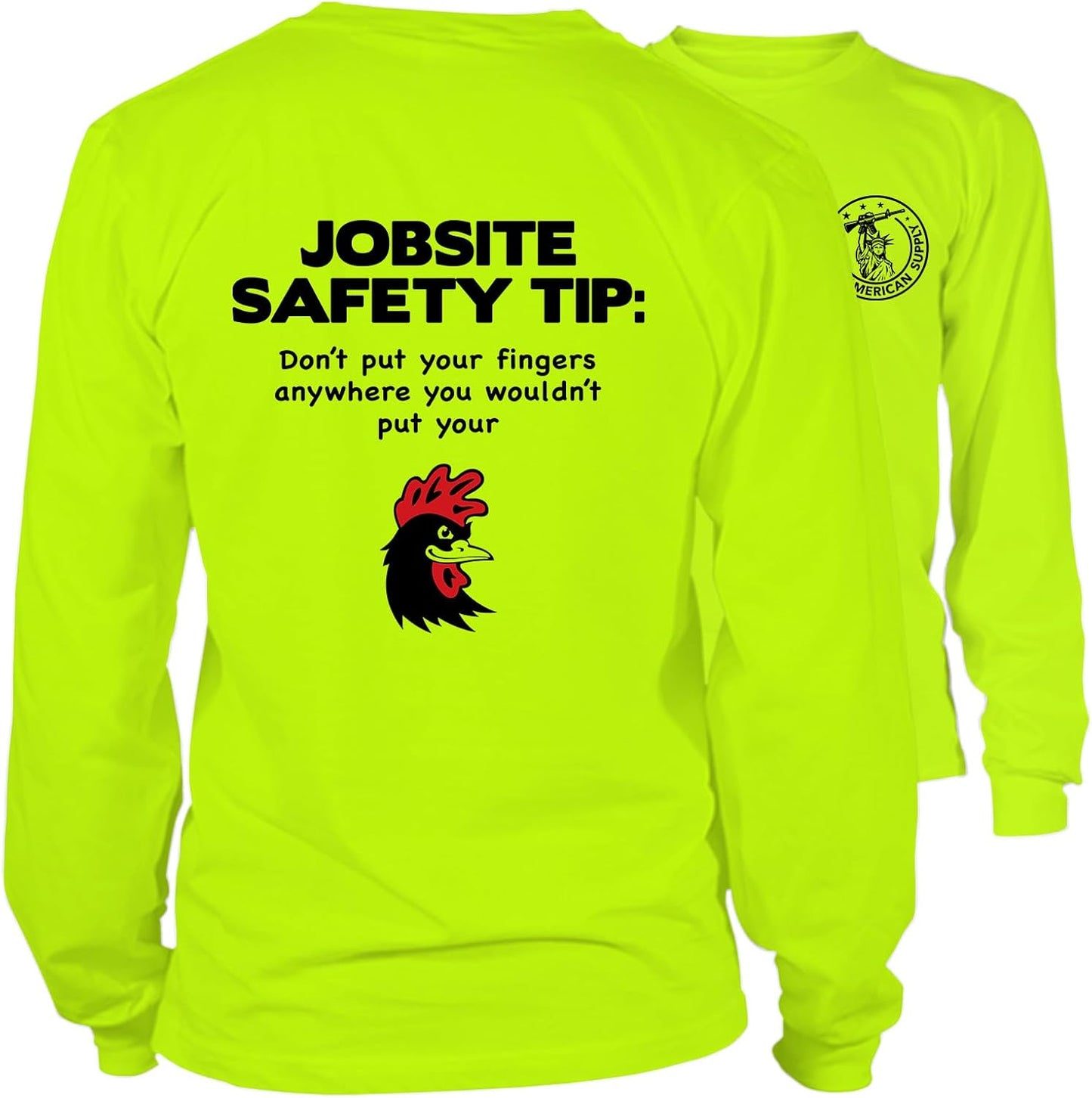 Hi Vis, Hi Viz Jobsite Tip Cotton/Poly Blend Long-Sleeve Safety T-Shirt, Funny Work Shirts for Men, Safety Yellow