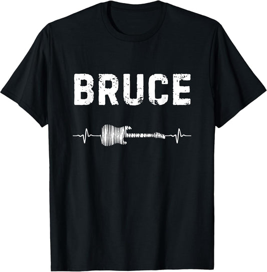 Bruce Guitar Heartbeat Music Guitarist Retro Vintage T-Shirt